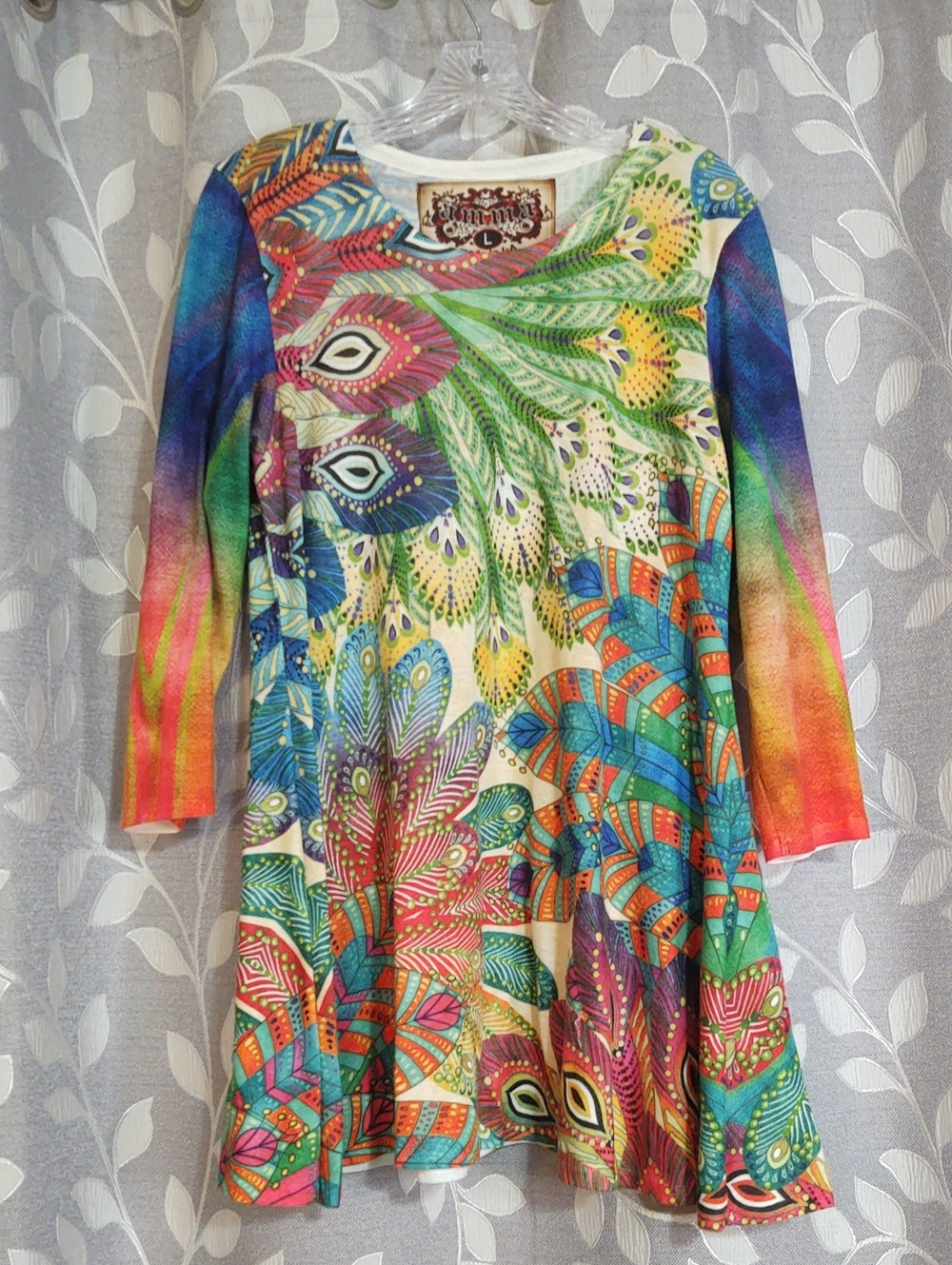 Amma Women's Peacock Inspired Tunic Blouse size L